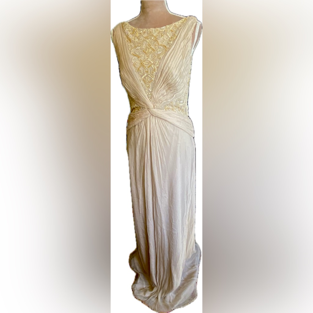 Elegant Champagne Beaded Evening Gown